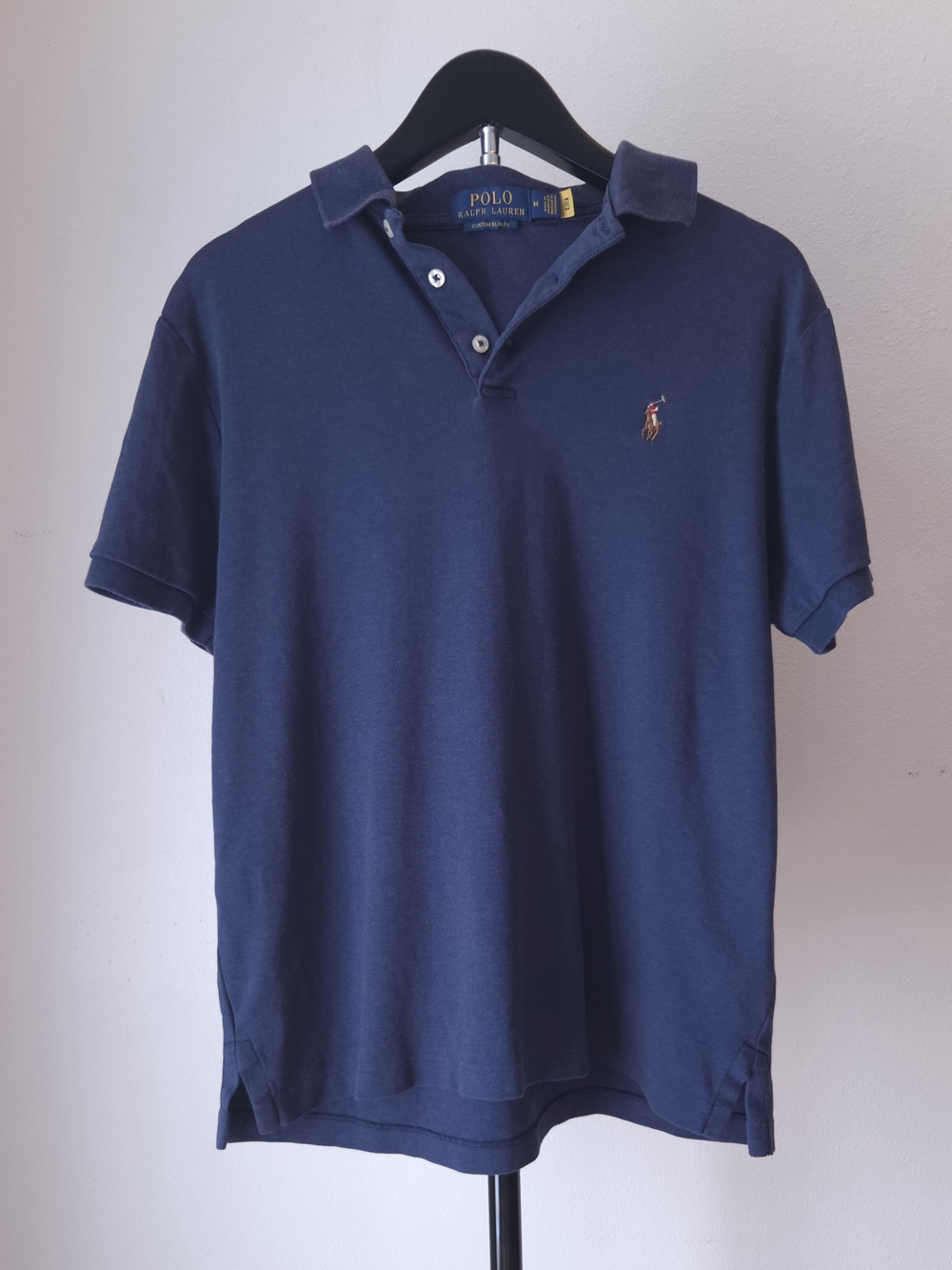 Ralph Lauren Polo Shirt Mens Medium Blue Custom Slim Fit Short Sleeve Pony Logo